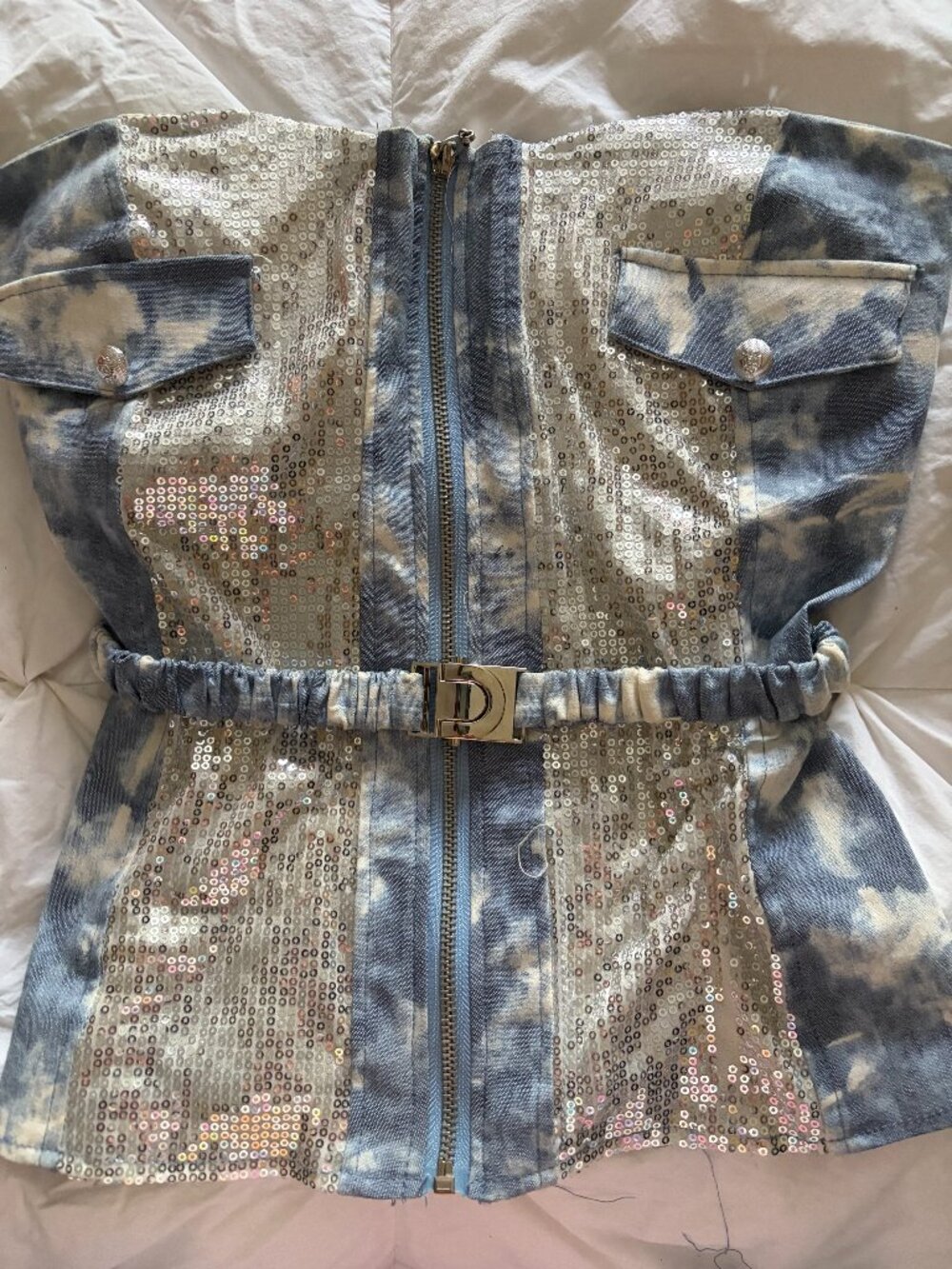 Strapless Denim Top Zipper front